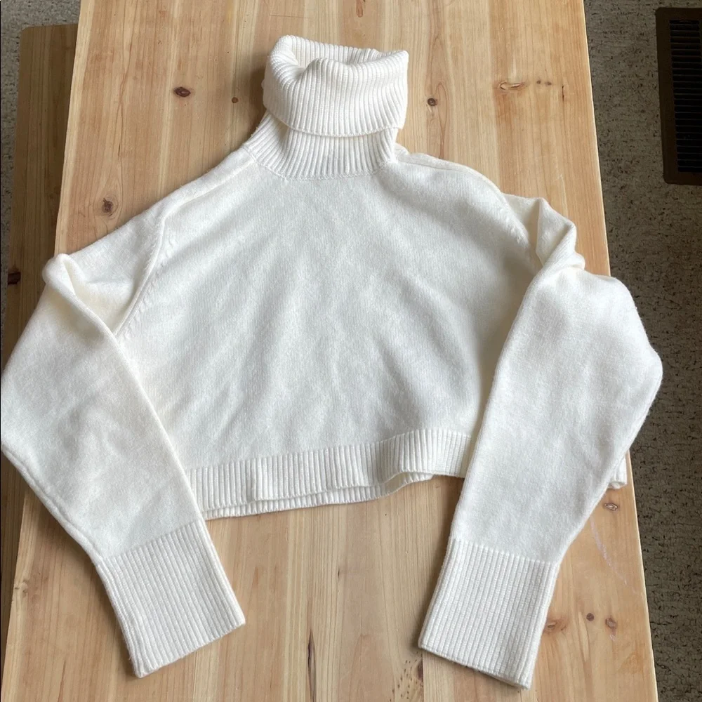 Zara Cream Cropped Turtleneck Sweater